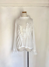 Cargar imagen en el visor de la galería, Crew Neck High Count Twist Yarn Sheer Waffle Shirring Lace Frill P/O