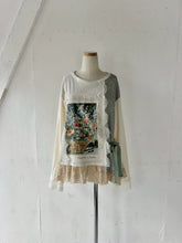 이미지를 갤러리 뷰어에 로드 , Flower Embroidery Print Linen Canvas & Pique Striped Jersey Asymmetry P/O #1513040