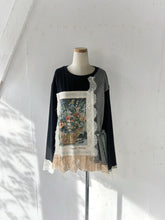 이미지를 갤러리 뷰어에 로드 , Flower Embroidery Print Linen Canvas & Pique Striped Jersey Asymmetry P/O #1513040