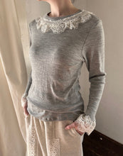 画像をギャラリービューアに読み込む, Tereco Rib Crewneck Eyelash FrillLace Long Sleeves P/O #1431071