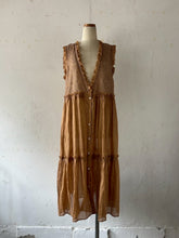将图片加载到图库查看器,Sheer Tulle Yolk Gather Tiered Front Button Gilet Dress #7523545