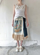 将图片加载到图库查看器,Flower Embroidery Print Linen Canvas Asvmmetry Waist Elastic SK #1513330