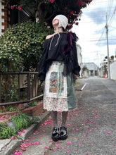 将图片加载到图库查看器,Flower Embroidery Print Linen Canvas Asvmmetry Waist Elastic SK #1513330