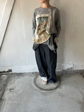 이미지를 갤러리 뷰어에 로드 , Flower Embroidery Print Linen Canvas & Pique Striped Jersey Asymmetry P/O #1513040