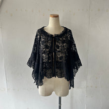 Cargar imagen en el visor de la galería, Cotton Lace Mix Poncho Cape Cardigan &amp; Back Ribbon P/O BL &amp; Wrap SK #1423022
