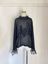 Cargar imagen en el visor de la galería, Crew Neck High Count Twist Yarn  Sheer Waffle Shirring Lace Frill P/O
