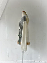 이미지를 갤러리 뷰어에 로드 , Flower Embroidery Print Linen Canvas &amp; Pique Striped Jersey Asymmetry P/O #1513040
