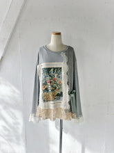 이미지를 갤러리 뷰어에 로드 , Flower Embroidery Print Linen Canvas &amp; Pique Striped Jersey Asymmetry P/O #1513040
