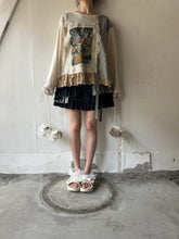 이미지를 갤러리 뷰어에 로드 , Flower Embroidery Print Linen Canvas &amp; Pique Striped Jersey Asymmetry P/O #1513040
