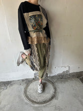 이미지를 갤러리 뷰어에 로드 , Flower Embroidery Print Linen Canvas &amp; Pique Striped Jersey Asymmetry P/O #1513040
