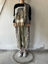 이미지를 갤러리 뷰어에 로드 , Flower Embroidery Print Linen Canvas &amp; Pique Striped Jersey Asymmetry P/O #1513040
